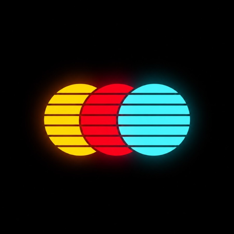 MTS logo of three overlapping neon circles in yellow, red, and cyan