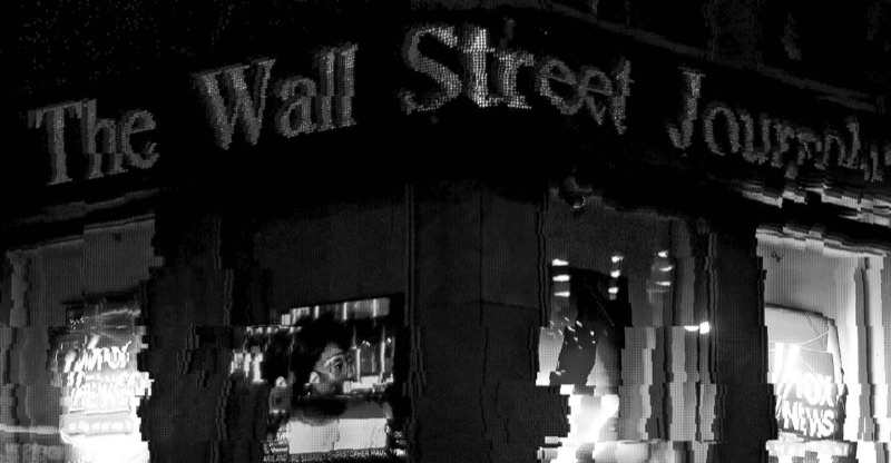 Glitch-styled illustration of The Wall Street Journal building
